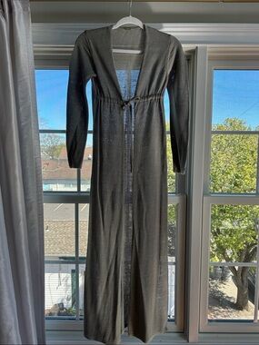 cult gaia long open-front charcoal gray knit cardigan